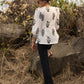 Elegant white floral printed top with threadwork on yoke - Pant Optional