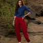 Navy blue crop top with embroidered border & side tie-ups - pant Optional