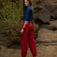 Navy blue crop top with embroidered border & side tie-ups - pant Optional
