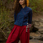 Navy blue crop top with embroidered border & side tie-ups - pant Optional