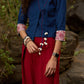 Navy blue crop top with embroidered border & side tie-ups - pant Optional