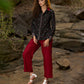 Graceful Block printed black shirt with contrast collar