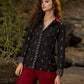 Graceful Block printed black shirt with contrast collar