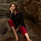 Graceful Block printed black shirt with contrast collar