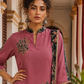 Elegant Pink Georgette Kurta with Floral Applique Motifs and Contrast Black Printed Collar & Dupatta