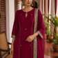 Elegant Rani pink panelled Georgette Kurta with Contrast Printed Border and hand embroidered front panel