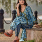 Angarkha-Style Indigo & Olive Kurta with Olive Mirror Detailing and Dori Tie-Up