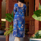 Statement royal blue printed kurta elevated with a sculpted scallop neck panel and shimmering sequins handwork