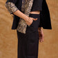 Elegant black and navy Kalamkari jacket featuring a notch collar and subtle navy accents, creating a graceful, tailored silhouette suited for polished corporate wear.