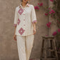 Vibrant ivory hand block print shirt featuring geometric motifs, magenta accents, and a contemporary silhouette inspired by traditional craftsmanship.