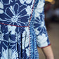 Contemporary Indigo Kurta Featuring Floral & Stripe Panels, Maroon Highlights and Asymmetric Gathered Yoke