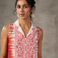 Brick Orange shirt dress with timeless traditional prints, off white notch collar and off white accents