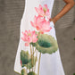 Graceful White lotus printed dress with elegant olive accents.
