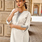 Refined Ivory Straight Kurta with Minimal Geometric Printed Neckline Highlighted with Hand Painting