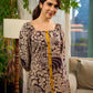 Heritage Kalamkari dress with elegant mustard accents and black pearl embellishments.
