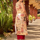 Graceful cream all-over printed kurta adorned with an overlapping maroon zardozi-embroidered neckline and bold maroon detailing.