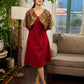 Elegant maroon dress featuring an attached artisan Kalamkari shoulder cape.