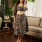 Classic bottle green Kalamkari printed dress with a beige elegant pintuck detailing.