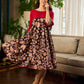 Black and Maroon Elegant Kalamkari Dress with pintuck detailing and flowing bias-cut silhouette.