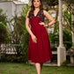 Statement sleeveless Ajrakh dress elevated with a folded collar and graceful maroon pleats.