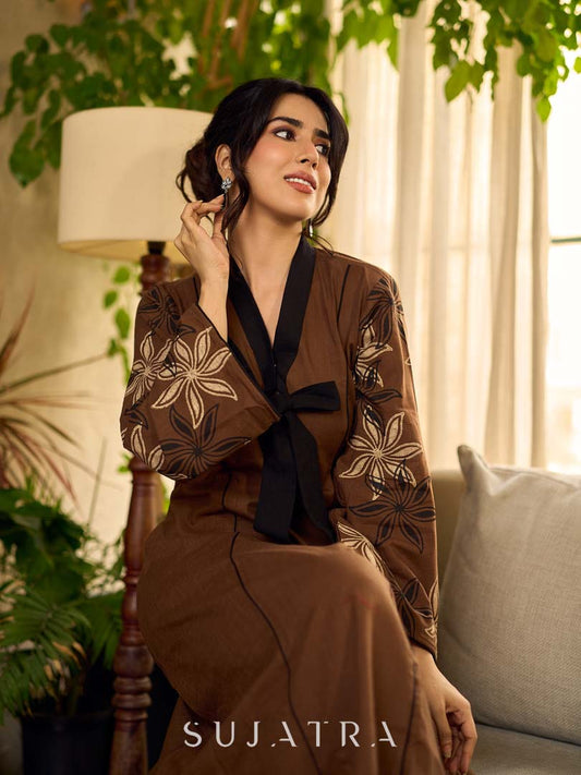brown block print dress Emilia Organic Cotton Hand Block-Print Maxi Dress - Olive & Mustard - PLUS - Organic Clothing