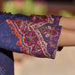 Stunning royal blue printed kurta adorned with handcrafted zardozi and sequin detailing on the keyhole neck.