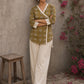 Mustard Jaipur cotton wrap-style Angarkha top with off-white Hakoba cuffs and graceful contrast accents.