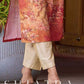 Amber crimson blossom printed kurta with golden pearl handwork on the yoke and dainty tie-up neck details.