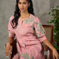 Blush pink Kalamkari printed dress with elegant pleated detailing