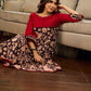Black and Maroon Elegant Kalamkari Dress with pintuck detailing and flowing bias-cut silhouette.