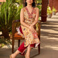 Graceful cream all-over printed kurta adorned with an overlapping maroon zardozi-embroidered neckline and bold maroon detailing.