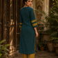 Classic Teal Cotton Kurta with Ajrakh Printed V-Yoke & Double Cuff Band Detail