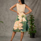 Statement Cream lotus motif dress with earthy olive accents.
