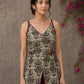 Rustic olive and maroon vegetable-dyed printed top with crossover styling and rich maroon accent detailing.