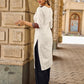 Heritage Ivory Cotton Flex Kurta with Ajrakh Printed Yoke & Intricate Hand Embroidery