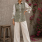 Off-white cotton shirt with pastel green Jaipur jaal print body and contrasting motif-printed sleeves.