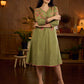 Muted pista hand block printed dress with delicate cascading hand block floral motifs and soft pink accents for a graceful, elegant, and refreshing everyday look.