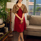Elegant maroon dress featuring an attached artisan Kalamkari shoulder cape.