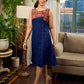 Artisan navy and maroon Kalamkari dress with bold asymmetrical neck detailing.