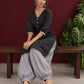 Classic Black Cotton Tunic Co-ord Set with Checkered Cuffs and Button Detail V-Neck paired with Coordinated Checkere — view 3