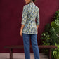 Classic Indigo Floral Printed Cotton Shirt with Bell Sleeves — view 4