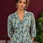 Classic Indigo Floral Printed Cotton Shirt with Bell Sleeves — view 3