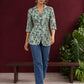 Classic Indigo Floral Printed Cotton Shirt with Bell Sleeves — view 2