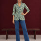 Classic Indigo Floral Printed Cotton Shirt with Bell Sleeves