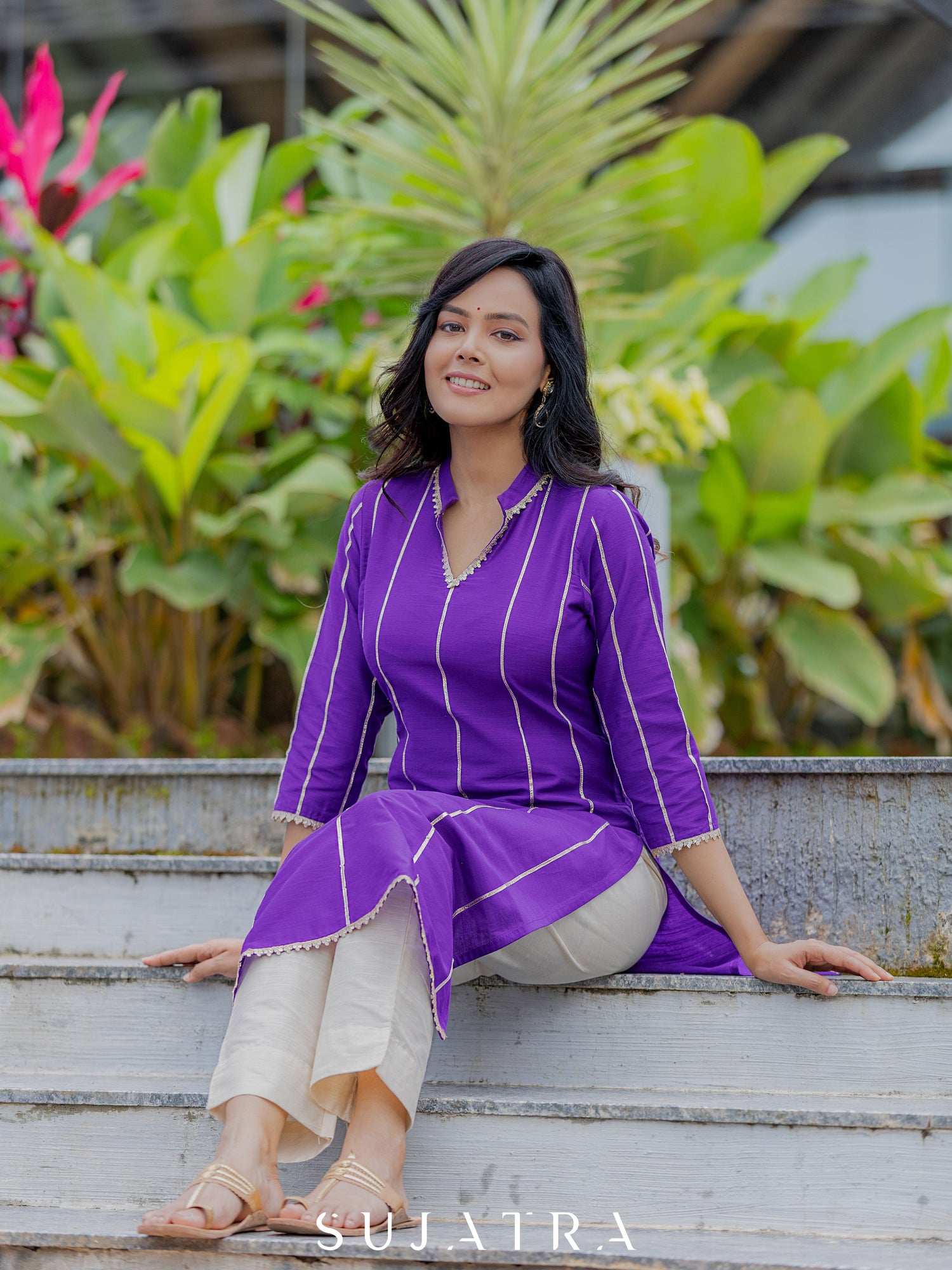 Seher  Cotton Silk Gota Patti Kurta