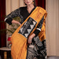 Exclusive pure silk hand batik mustard yellow saree with warli design motifs