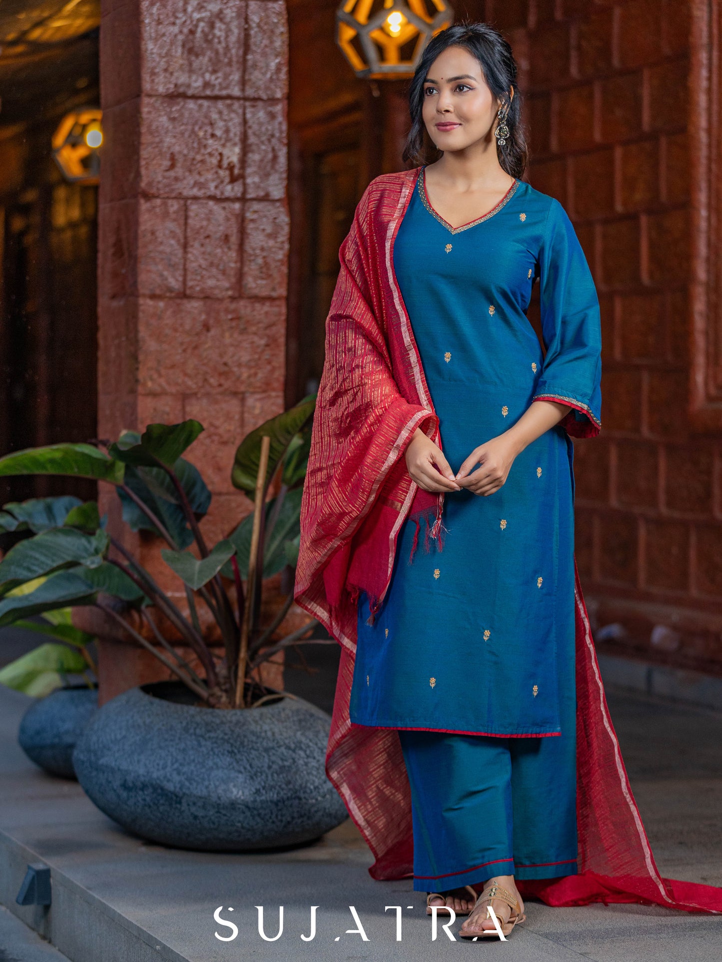 Noor - e - Neel Delicate Hand Embroidered Cotton Silk Kurta