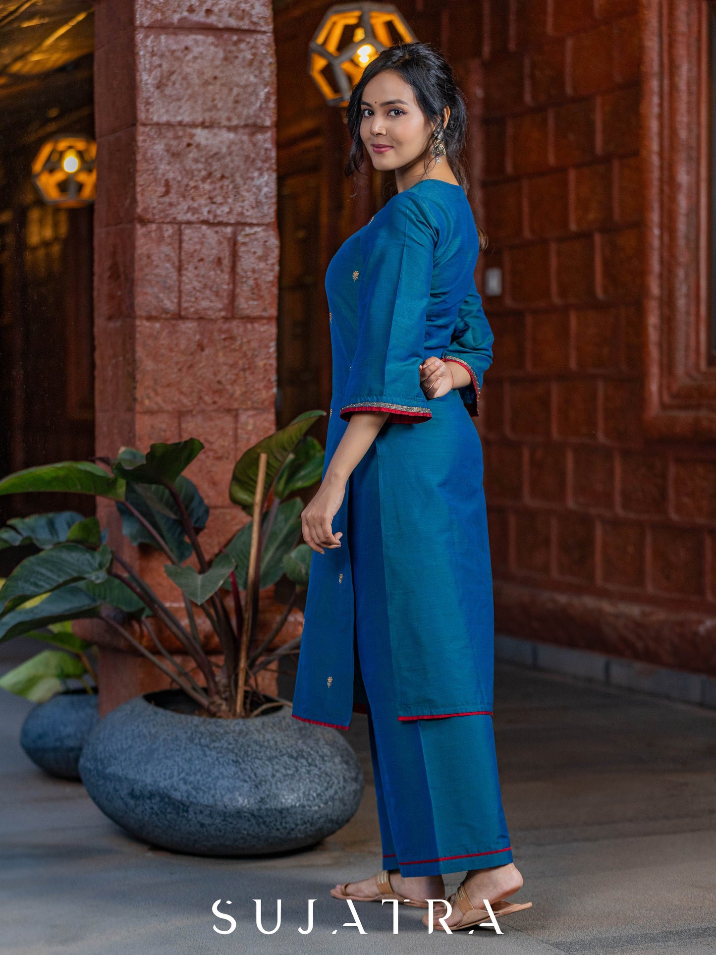 Noor - e - Neel Delicate Hand Embroidered Cotton Silk Kurta