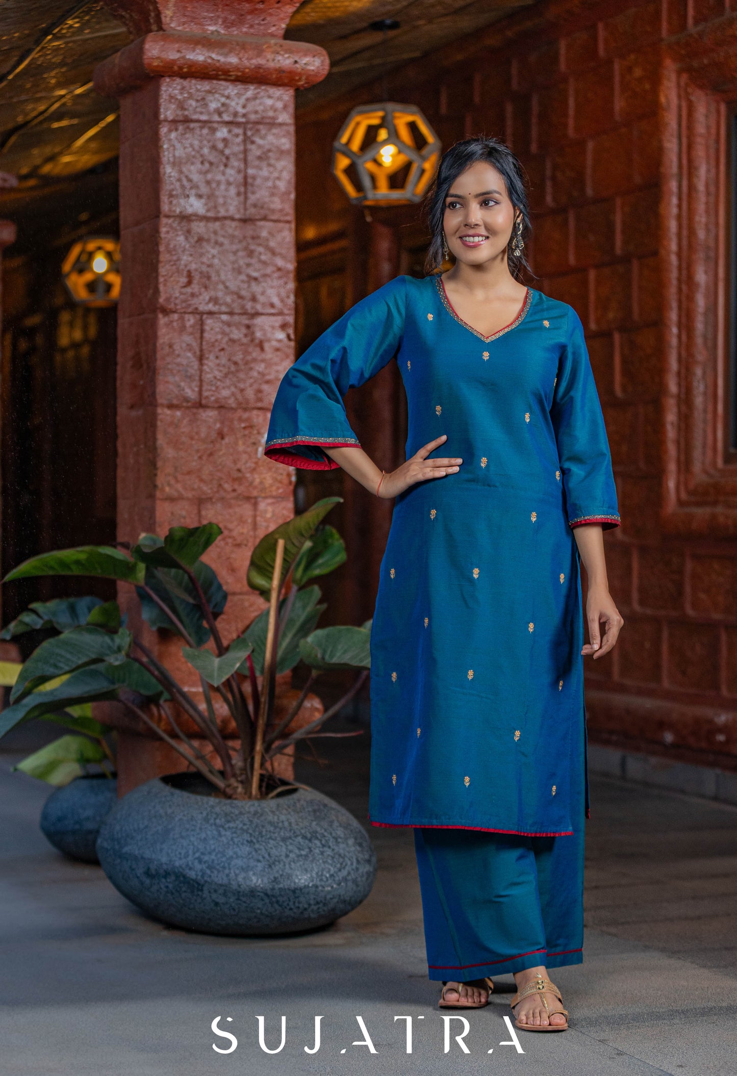 Noor - e - Neel Delicate Hand Embroidered Cotton Silk Kurta