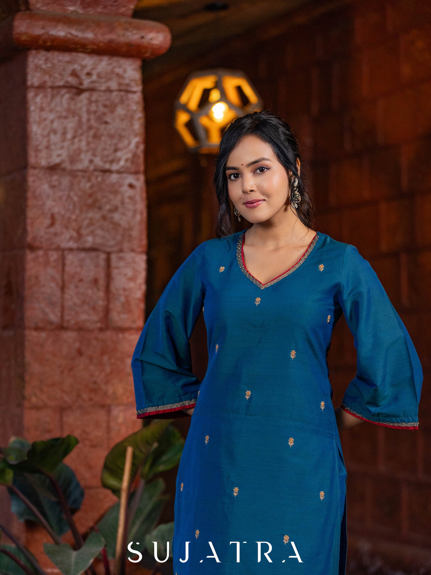 Noor - e - Neel Delicate Hand Embroidered Cotton Silk Kurta